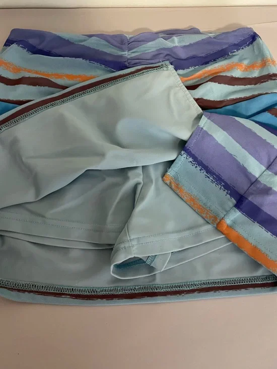 Tiger Mist Mini Skort SM Blue Striped Ruched Mesh Y2K Island Summer Stretch - Picture 4 of 12